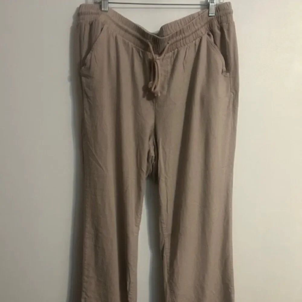 Torrid Tan Linen blend wide leg drawstring high rise ankle pants, size 2X
